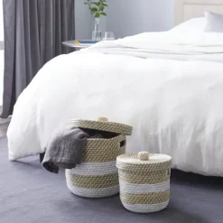Kirkland's Home White Stripe Sea Grass 2-Pc. Storage Baskets- Baskets & Boxes