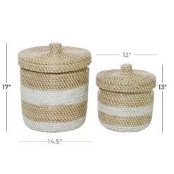Kirkland's Home White Stripe Sea Grass 2-Pc. Storage Baskets- Baskets & Boxes