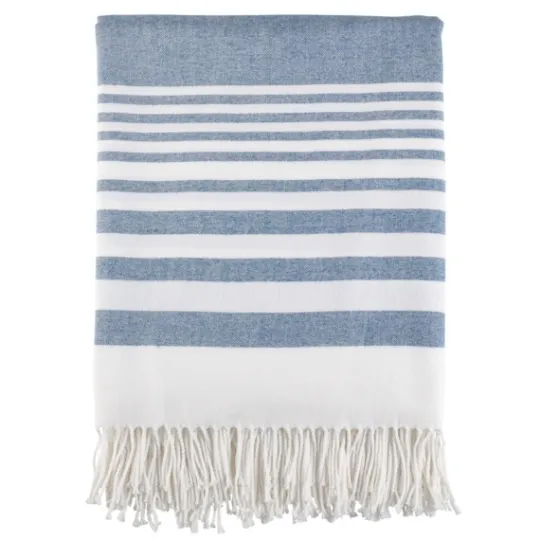Kirkland's Home White Stripe Throw Blanket With Fringe- Blankets & Throws