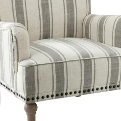 Kirkland's Home White Stripe Upholstered Accent Chair- Accent Chairs
