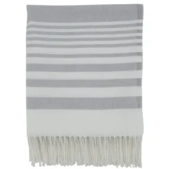 Kirkland's Home White Stripe With Fringe Throw Blanket- Blankets & Throws