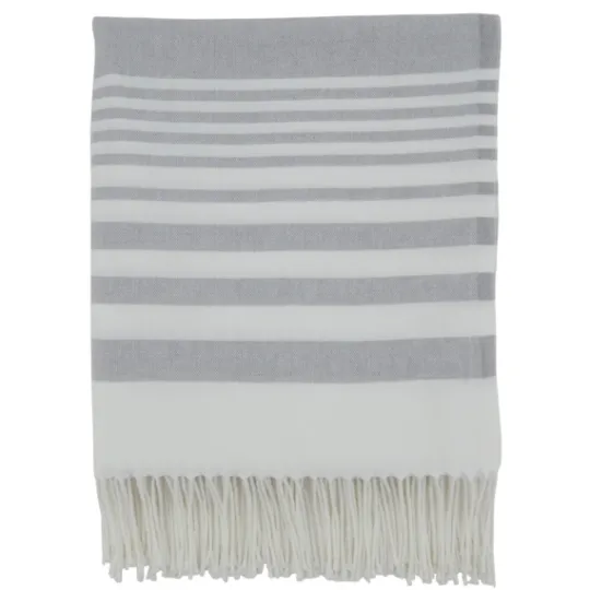 Kirkland's Home White Stripe With Fringe Throw Blanket- Blankets & Throws