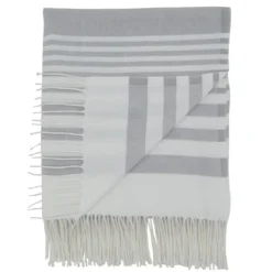 Kirkland's Home White Stripe With Fringe Throw Blanket- Blankets & Throws
