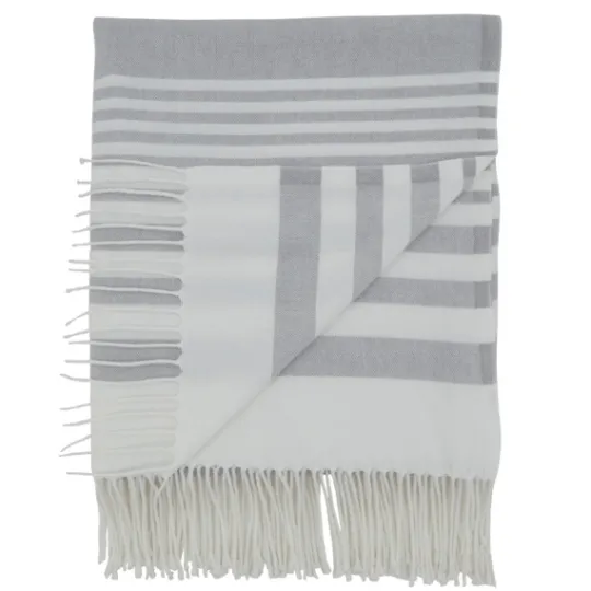Kirkland's Home White Stripe With Fringe Throw Blanket- Blankets & Throws