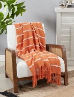 Kirkland's Home White Striped Fringe Throw Blanket- Blankets & Throws