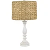 Kirkland's Home White Table Lamp With Hand Woven Raffia Shade- Table Lamps