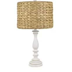 Kirkland's Home White Table Lamp With Hand Woven Raffia Shade- Table Lamps
