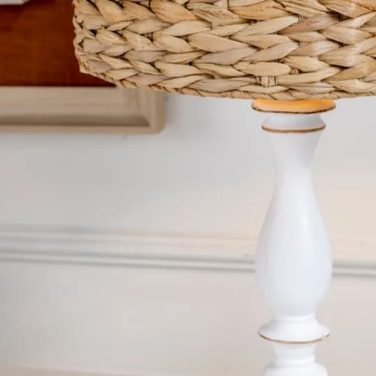 Kirkland's Home White Table Lamp With Hand Woven Raffia Shade- Table Lamps