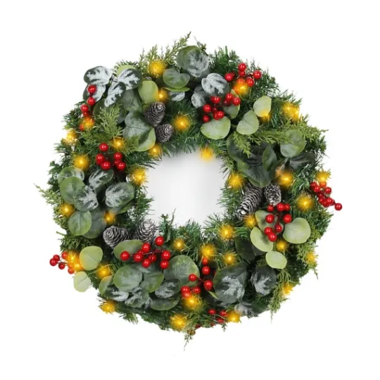 Kirkland's Home White Tip Pinecone And Eucalyptus Pre-Lit Wreath- Wreaths