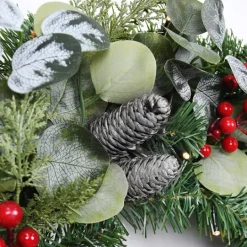 Kirkland's Home White Tip Pinecone And Eucalyptus Pre-Lit Wreath- Wreaths