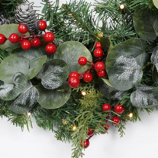 Kirkland's Home White Tip Pinecone And Eucalyptus Pre-Lit Wreath- Wreaths