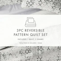 Kirkland's Home White Trellis Reversible 3-Pc. King Quilt Set- Quilts