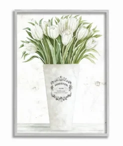 Kirkland's Home White Tulip Bouquet In A Vase Framed Art Print- Framed Art