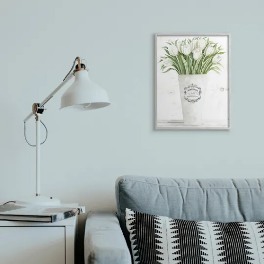 Kirkland's Home White Tulip Bouquet In A Vase Framed Art Print- Framed Art