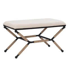 Kirkland's Home White Upholstered And Wrapped Rope Metal Bench- Dining Chairs