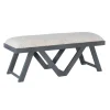 Kirkland's Home White Upholstered Seat And Blue Wood Bench- Benches & Ottomans