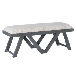 Kirkland's Home White Upholstered Seat And Blue Wood Bench- Benches & Ottomans