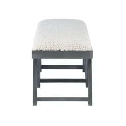 Kirkland's Home White Upholstered Seat And Blue Wood Bench- Benches & Ottomans