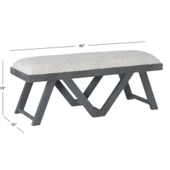 Kirkland's Home White Upholstered Seat And Blue Wood Bench- Benches & Ottomans