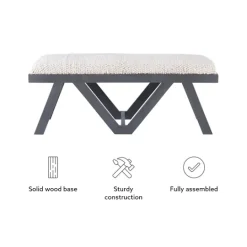 Kirkland's Home White Upholstered Seat And Blue Wood Bench- Benches & Ottomans