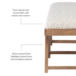 Kirkland's Home White Upholstered Seat And Tan Wood Bench- Benches & Ottomans