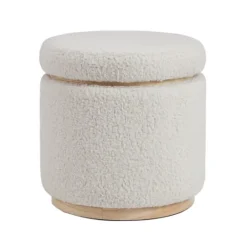 Kirkland's Home White Upholstered Wood Trim Ottoman- Benches & Ottomans
