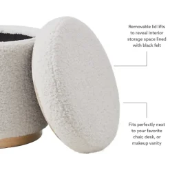 Kirkland's Home White Upholstered Wood Trim Ottoman- Benches & Ottomans