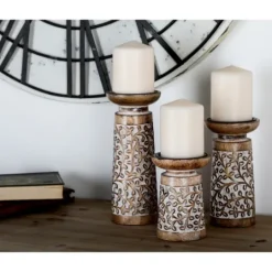 Kirkland's Home White Washed Botanical Candle Holders, Set Of 3- Candle Holders
