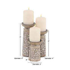 Kirkland's Home White Washed Botanical Candle Holders, Set Of 3- Candle Holders