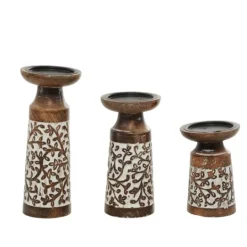 Kirkland's Home White Washed Botanical Candle Holders, Set Of 3- Candle Holders