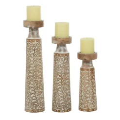 Kirkland's Home White Washed Floral Wood Candle Holders, Set Of 3- Candle Holders