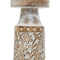 Kirkland's Home White Washed Floral Wood Candle Holders, Set Of 3- Candle Holders