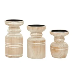 Kirkland's Home White Washed Wood Carved Candle Holders, Set Of 3- Candle Holders