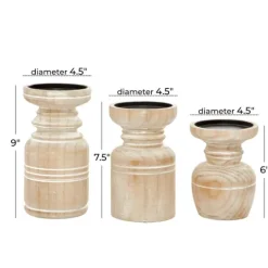 Kirkland's Home White Washed Wood Carved Candle Holders, Set Of 3- Candle Holders