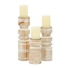 Kirkland's Home White Washed Wood Column Candle Holders, Set Of 3- Candle Holders