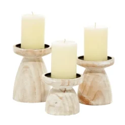 Kirkland's Home White Washed Wood Cone Candle Holders, Set Of 3- Candle Holders