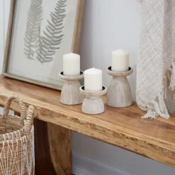 Kirkland's Home White Washed Wood Cone Candle Holders, Set Of 3- Candle Holders