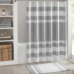 Kirkland's Home White With Stripe Reversible Bath Mat, 45 In.- Bathroom Rugs