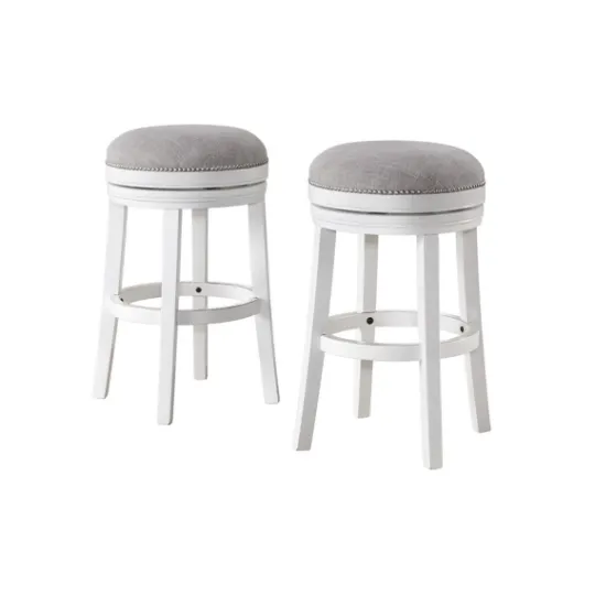 Kirkland's Home White Wood Backless Swivel 2-Pc. Bar Stool Set- Bar Stools & Counter Height Stools