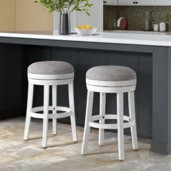 Kirkland's Home White Wood Backless Swivel 2-Pc. Bar Stool Set- Bar Stools & Counter Height Stools