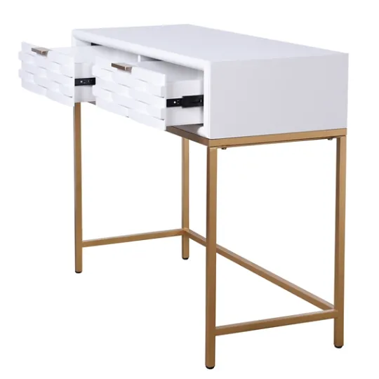 Kirkland's Home White Wood Basket Weave Console Table- Console Tables