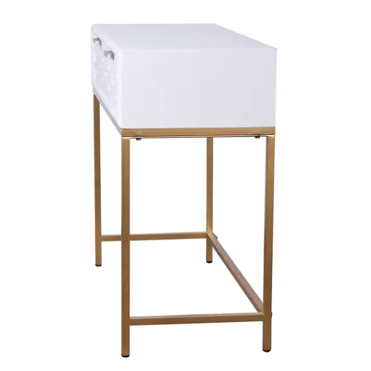 Kirkland's Home White Wood Basket Weave Console Table- Console Tables