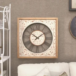 Kirkland's Home White Wood Farmhouse Square Wall Clock- Clocks