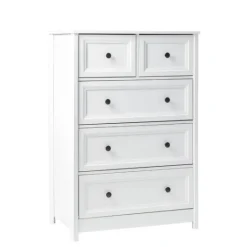 Kirkland's Home White Wood Five Framed Drawers Dresser- Dressers & Chests