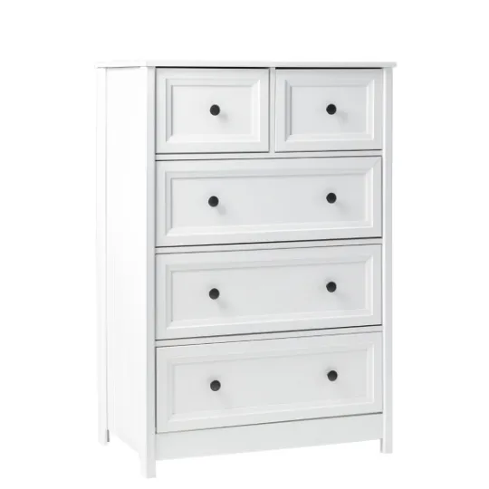 Kirkland's Home White Wood Five Framed Drawers Dresser- Dressers & Chests