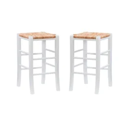 Kirkland's Home White Wood Grass Backless 2-Pc. Counter Stool Set- Bar Stools & Counter Height Stools