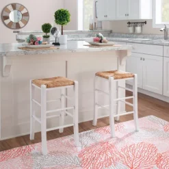 Kirkland's Home White Wood Grass Backless 2-Pc. Counter Stool Set- Bar Stools & Counter Height Stools