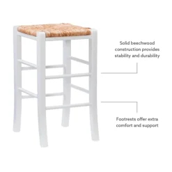 Kirkland's Home White Wood Grass Backless 2-Pc. Counter Stool Set- Bar Stools & Counter Height Stools
