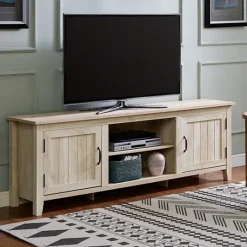 Kirkland's Home White Wood Grooved Door Tv Stand- Tv Stands & Media Consoles