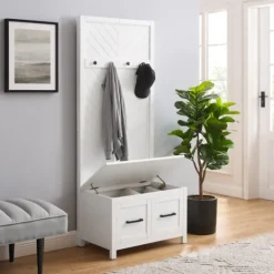 Kirkland's Home White Wood Herringbone Hall Tree- Entryway Furniture